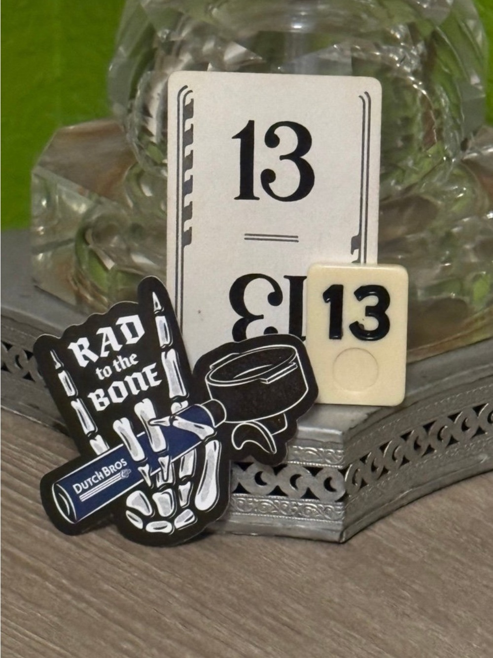 Dutch Bros Sticker & Antique Flinch Card, Vint Rummikub Tile both #13,